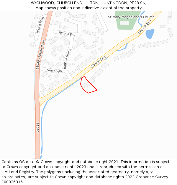 WYCHWOOD, CHURCH END, HILTON, HUNTINGDON, PE28 9NJ: Location map and indicative extent of plot