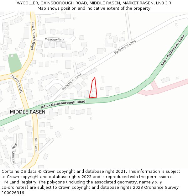 WYCOLLER, GAINSBOROUGH ROAD, MIDDLE RASEN, MARKET RASEN, LN8 3JR: Location map and indicative extent of plot
