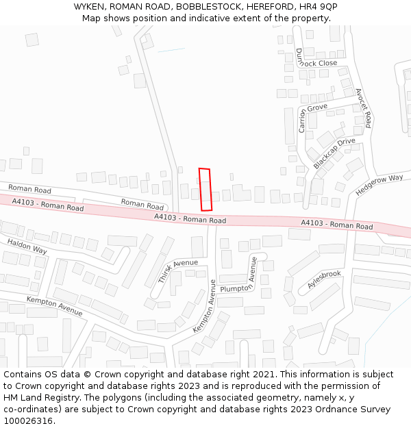 WYKEN, ROMAN ROAD, BOBBLESTOCK, HEREFORD, HR4 9QP: Location map and indicative extent of plot