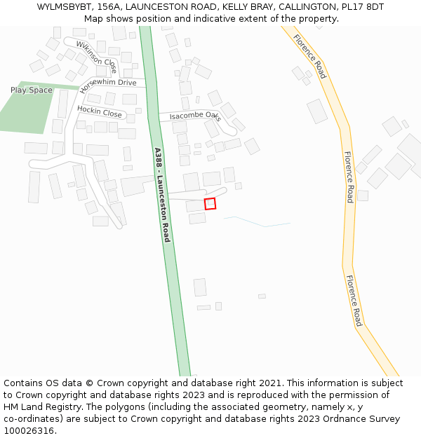 WYLMSBYBT, 156A, LAUNCESTON ROAD, KELLY BRAY, CALLINGTON, PL17 8DT: Location map and indicative extent of plot