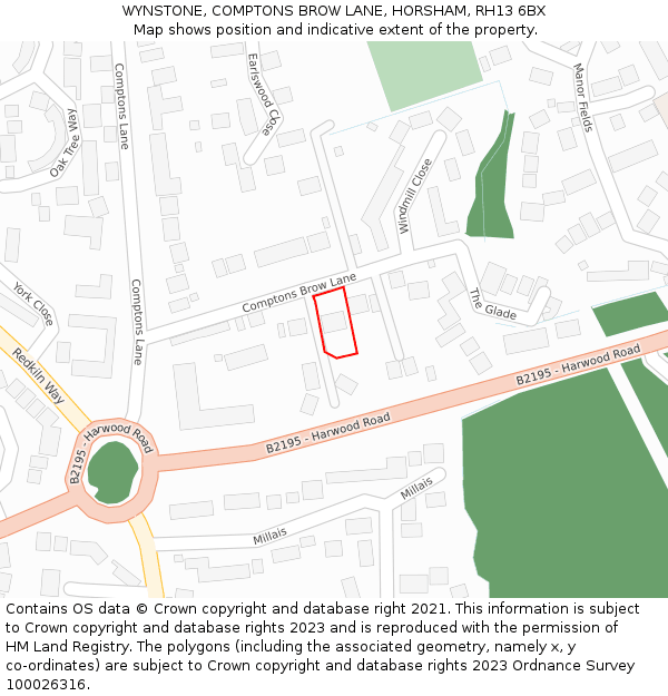 WYNSTONE, COMPTONS BROW LANE, HORSHAM, RH13 6BX: Location map and indicative extent of plot
