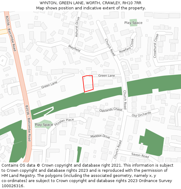 WYNTON, GREEN LANE, WORTH, CRAWLEY, RH10 7RR: Location map and indicative extent of plot