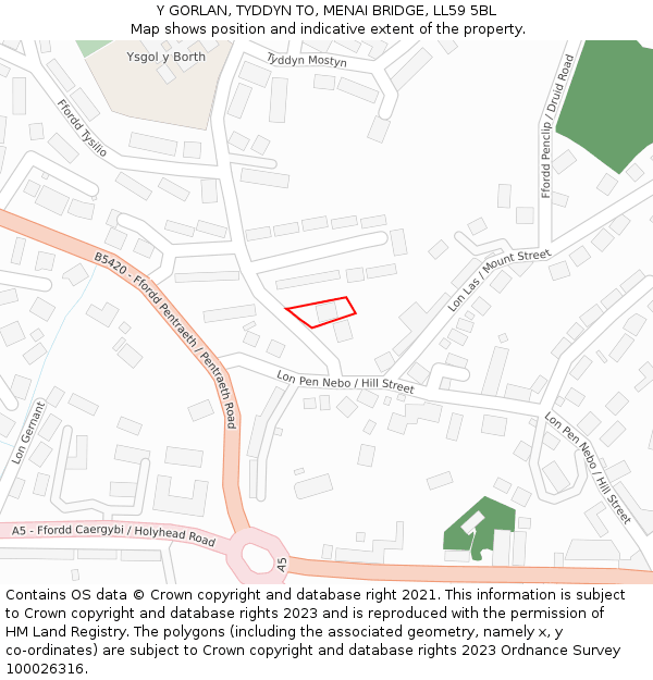 Y GORLAN, TYDDYN TO, MENAI BRIDGE, LL59 5BL: Location map and indicative extent of plot