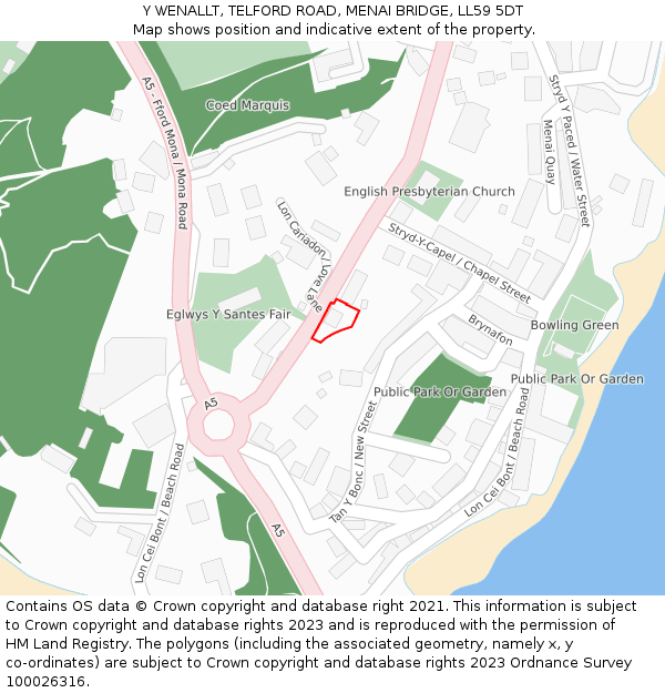 Y WENALLT, TELFORD ROAD, MENAI BRIDGE, LL59 5DT: Location map and indicative extent of plot