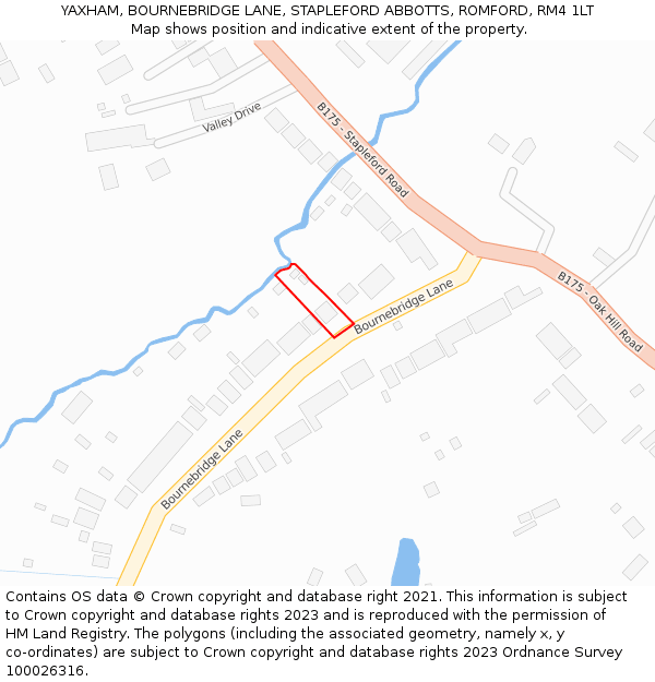 YAXHAM, BOURNEBRIDGE LANE, STAPLEFORD ABBOTTS, ROMFORD, RM4 1LT: Location map and indicative extent of plot