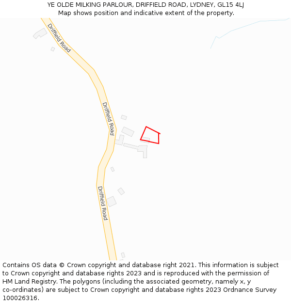 YE OLDE MILKING PARLOUR, DRIFFIELD ROAD, LYDNEY, GL15 4LJ: Location map and indicative extent of plot