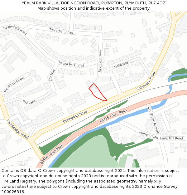 YEALM PARK VILLA, BORINGDON ROAD, PLYMPTON, PLYMOUTH, PL7 4DZ: Location map and indicative extent of plot