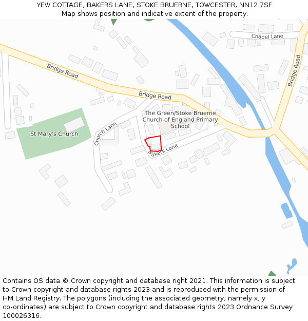 YEW COTTAGE, BAKERS LANE, STOKE BRUERNE, TOWCESTER, NN12 7SF: Location map and indicative extent of plot