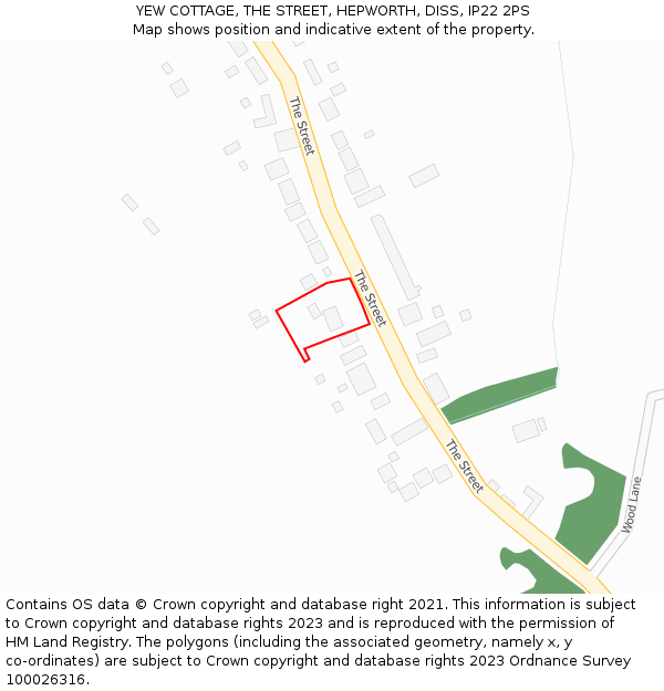 YEW COTTAGE, THE STREET, HEPWORTH, DISS, IP22 2PS: Location map and indicative extent of plot