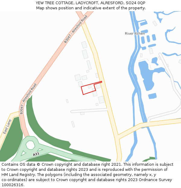 YEW TREE COTTAGE, LADYCROFT, ALRESFORD, SO24 0QP: Location map and indicative extent of plot