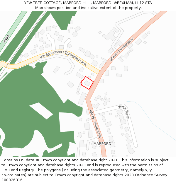 YEW TREE COTTAGE, MARFORD HILL, MARFORD, WREXHAM, LL12 8TA: Location map and indicative extent of plot