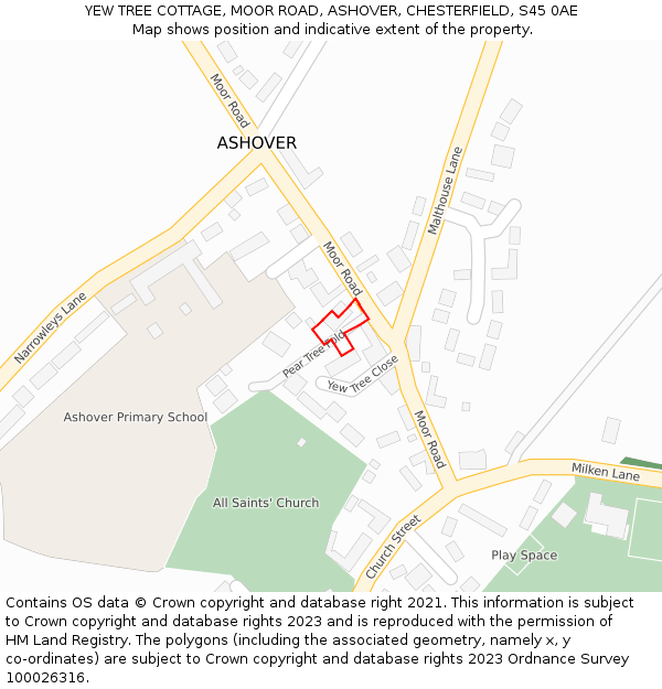 YEW TREE COTTAGE, MOOR ROAD, ASHOVER, CHESTERFIELD, S45 0AE: Location map and indicative extent of plot
