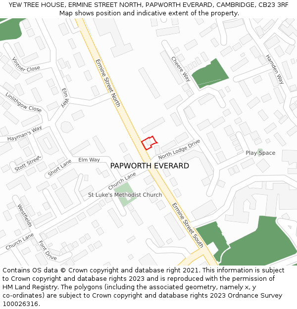 YEW TREE HOUSE, ERMINE STREET NORTH, PAPWORTH EVERARD, CAMBRIDGE, CB23 3RF: Location map and indicative extent of plot