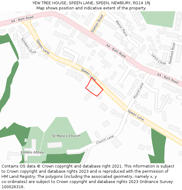 YEW TREE HOUSE, SPEEN LANE, SPEEN, NEWBURY, RG14 1RJ: Location map and indicative extent of plot