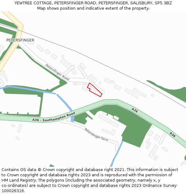 YEWTREE COTTAGE, PETERSFINGER ROAD, PETERSFINGER, SALISBURY, SP5 3BZ: Location map and indicative extent of plot