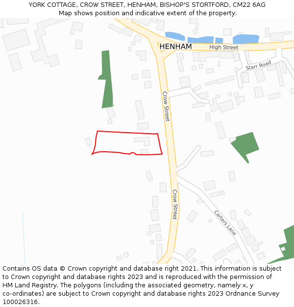 YORK COTTAGE, CROW STREET, HENHAM, BISHOP'S STORTFORD, CM22 6AG: Location map and indicative extent of plot
