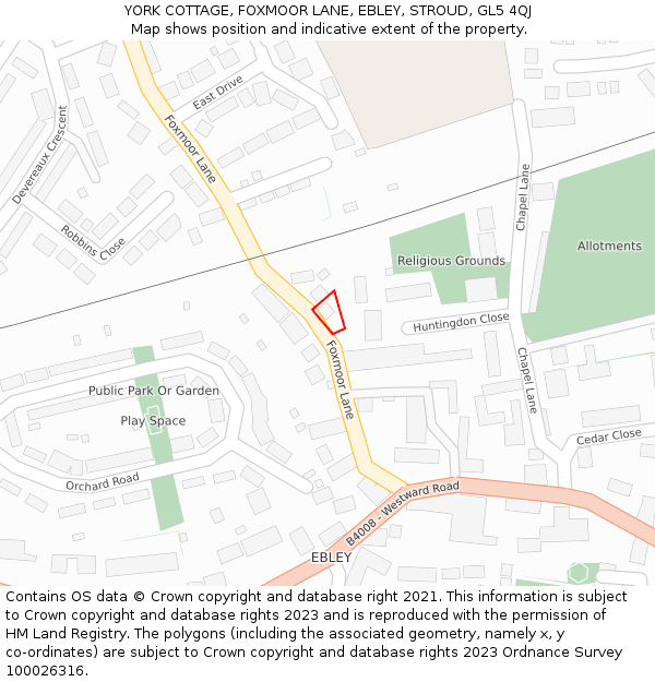 YORK COTTAGE, FOXMOOR LANE, EBLEY, STROUD, GL5 4QJ: Location map and indicative extent of plot
