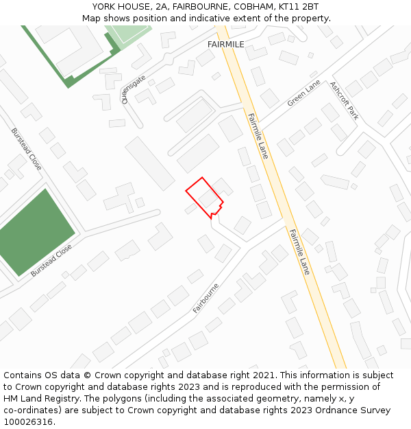 YORK HOUSE, 2A, FAIRBOURNE, COBHAM, KT11 2BT: Location map and indicative extent of plot