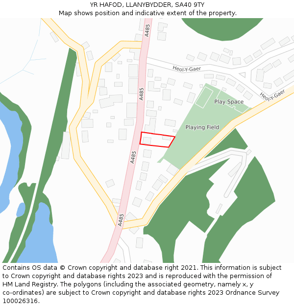 YR HAFOD, LLANYBYDDER, SA40 9TY: Location map and indicative extent of plot