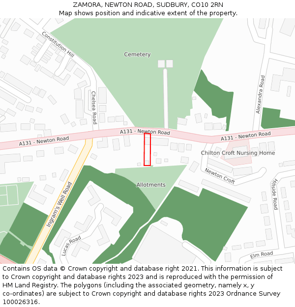 ZAMORA, NEWTON ROAD, SUDBURY, CO10 2RN: Location map and indicative extent of plot