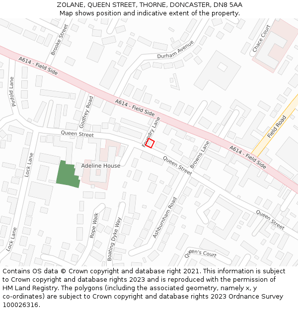 ZOLANE, QUEEN STREET, THORNE, DONCASTER, DN8 5AA: Location map and indicative extent of plot