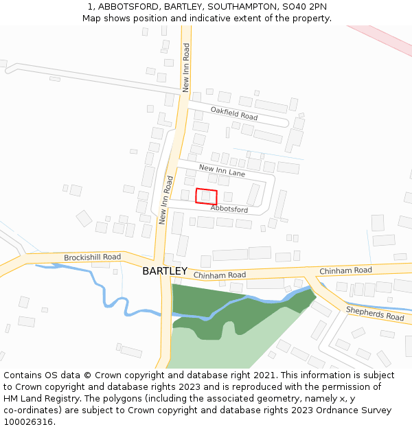 1, ABBOTSFORD, BARTLEY, SOUTHAMPTON, SO40 2PN: Location map and indicative extent of plot