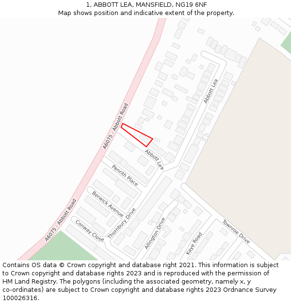 1, ABBOTT LEA, MANSFIELD, NG19 6NF: Location map and indicative extent of plot