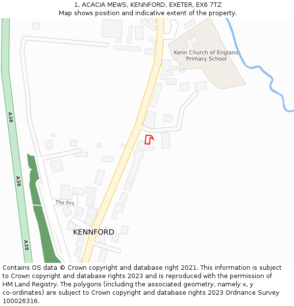 1, ACACIA MEWS, KENNFORD, EXETER, EX6 7TZ: Location map and indicative extent of plot