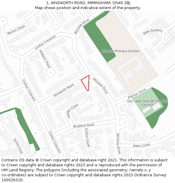 1, AINSWORTH ROAD, IMMINGHAM, DN40 2BJ: Location map and indicative extent of plot