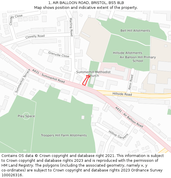 1, AIR BALLOON ROAD, BRISTOL, BS5 8LB: Location map and indicative extent of plot