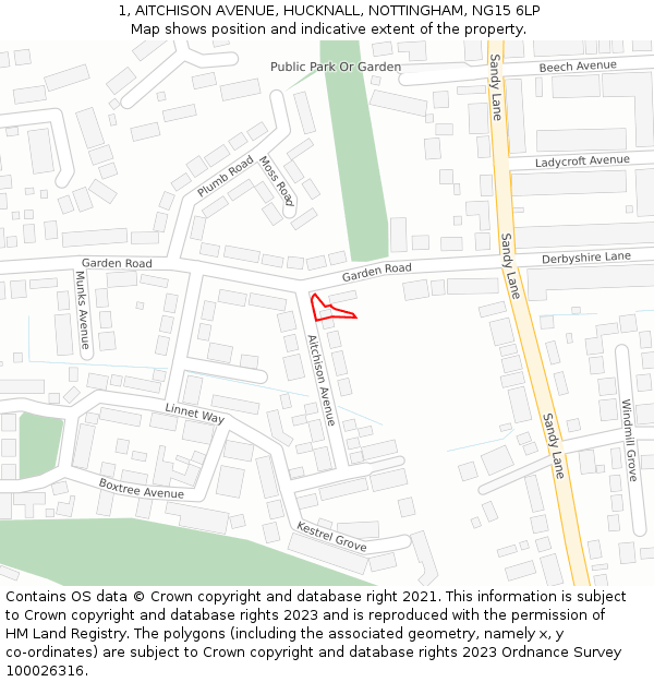 1, AITCHISON AVENUE, HUCKNALL, NOTTINGHAM, NG15 6LP: Location map and indicative extent of plot