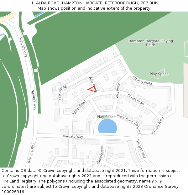 1, ALBA ROAD, HAMPTON HARGATE, PETERBOROUGH, PE7 8HN: Location map and indicative extent of plot