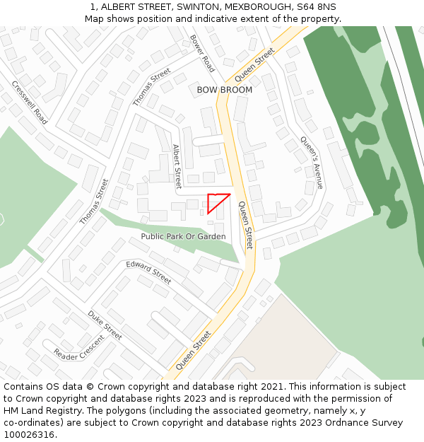 1, ALBERT STREET, SWINTON, MEXBOROUGH, S64 8NS: Location map and indicative extent of plot