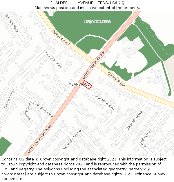 1, ALDER HILL AVENUE, LEEDS, LS6 4JQ: Location map and indicative extent of plot