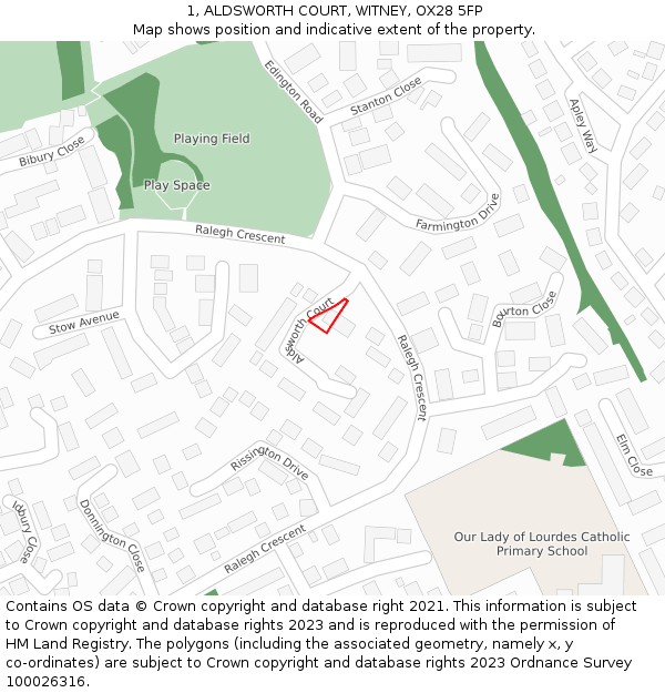 1, ALDSWORTH COURT, WITNEY, OX28 5FP: Location map and indicative extent of plot