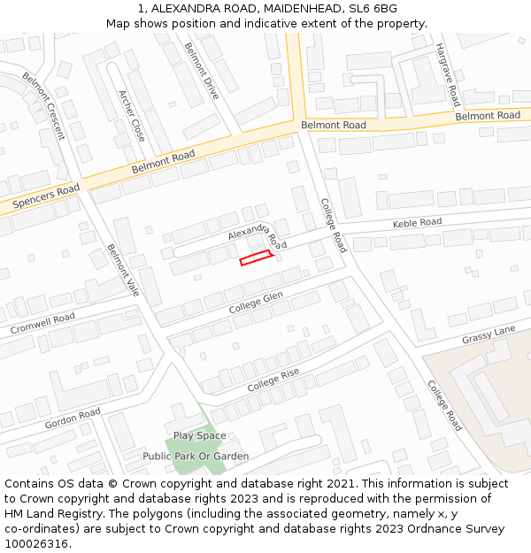 1, ALEXANDRA ROAD, MAIDENHEAD, SL6 6BG: Location map and indicative extent of plot