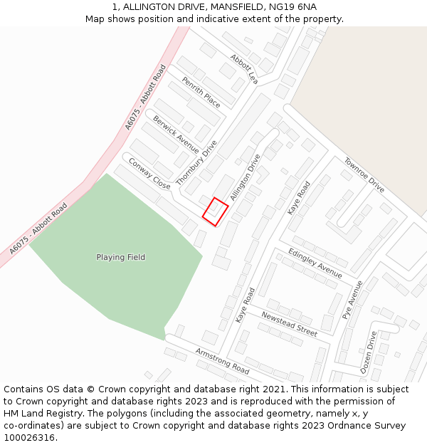 1, ALLINGTON DRIVE, MANSFIELD, NG19 6NA: Location map and indicative extent of plot