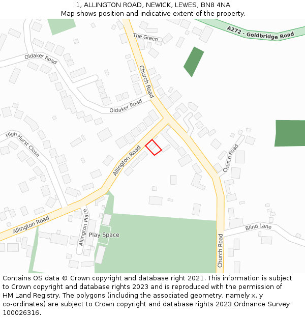 1, ALLINGTON ROAD, NEWICK, LEWES, BN8 4NA: Location map and indicative extent of plot