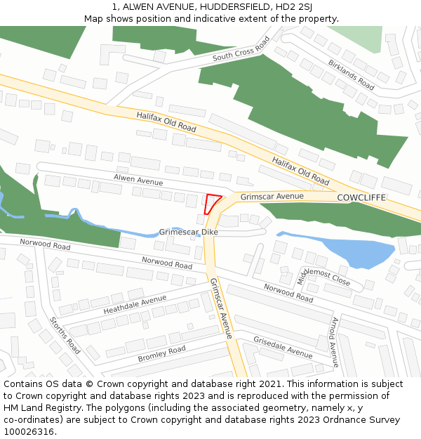 1, ALWEN AVENUE, HUDDERSFIELD, HD2 2SJ: Location map and indicative extent of plot