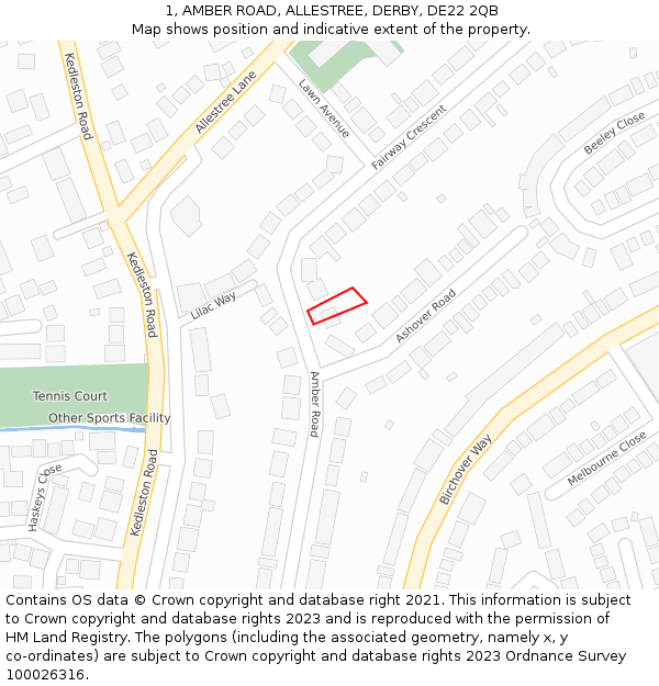 1, AMBER ROAD, ALLESTREE, DERBY, DE22 2QB: Location map and indicative extent of plot