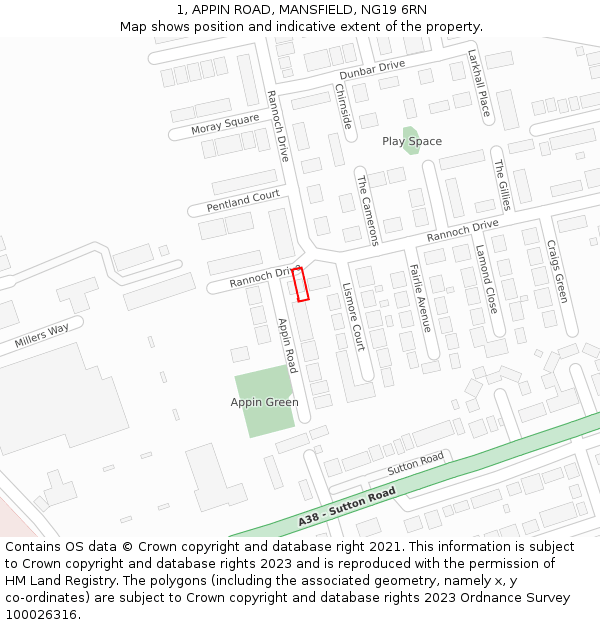 1, APPIN ROAD, MANSFIELD, NG19 6RN: Location map and indicative extent of plot