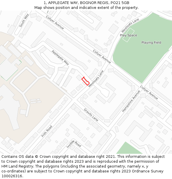 1, APPLEGATE WAY, BOGNOR REGIS, PO21 5GB: Location map and indicative extent of plot