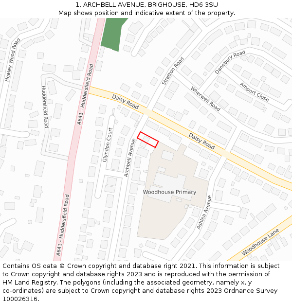 1, ARCHBELL AVENUE, BRIGHOUSE, HD6 3SU: Location map and indicative extent of plot
