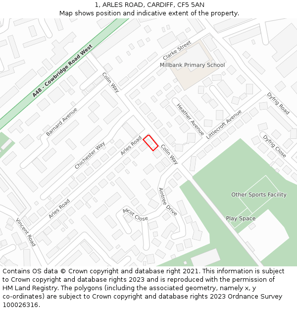 1, ARLES ROAD, CARDIFF, CF5 5AN: Location map and indicative extent of plot