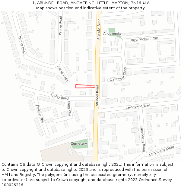 1, ARUNDEL ROAD, ANGMERING, LITTLEHAMPTON, BN16 4LA: Location map and indicative extent of plot