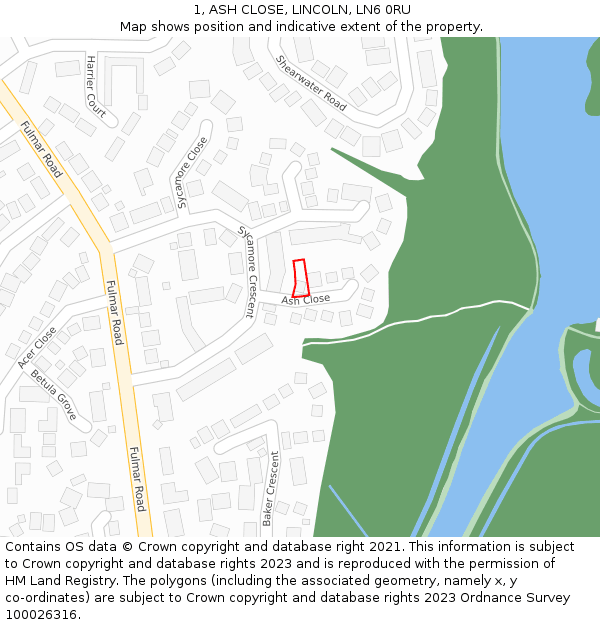 1, ASH CLOSE, LINCOLN, LN6 0RU: Location map and indicative extent of plot