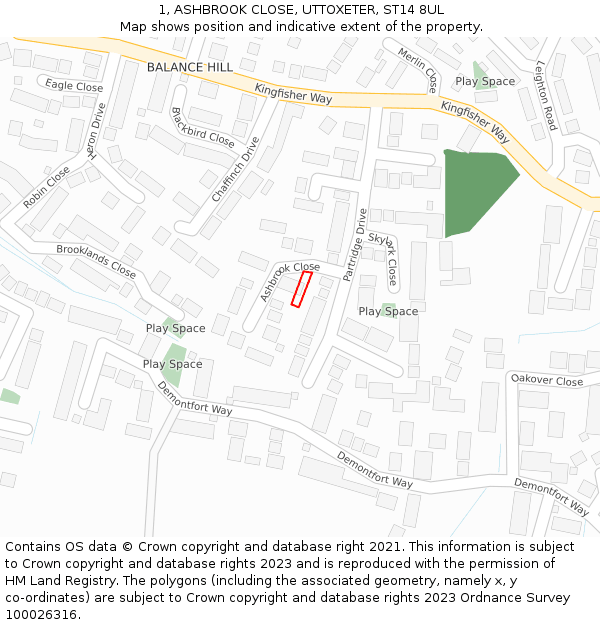 1, ASHBROOK CLOSE, UTTOXETER, ST14 8UL: Location map and indicative extent of plot