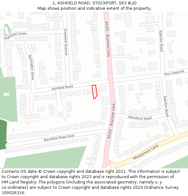 1, ASHFIELD ROAD, STOCKPORT, SK3 8UD: Location map and indicative extent of plot