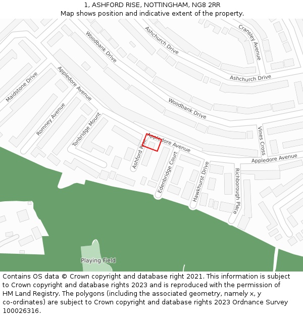 1, ASHFORD RISE, NOTTINGHAM, NG8 2RR: Location map and indicative extent of plot