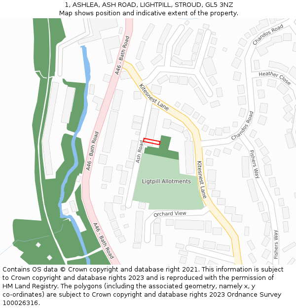 1, ASHLEA, ASH ROAD, LIGHTPILL, STROUD, GL5 3NZ: Location map and indicative extent of plot